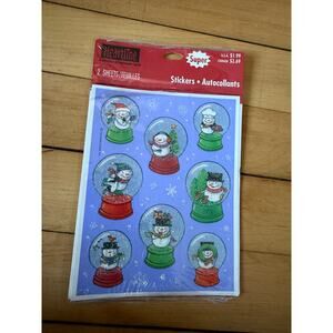 NEW Deadstock vintage snowman in snow globe sticker sheets